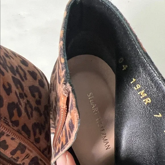 Stuart Weitzman Pure Pointed Toe Animal Leopard Print Thin Block Heel Booties 7 - Picture 10 of 10
